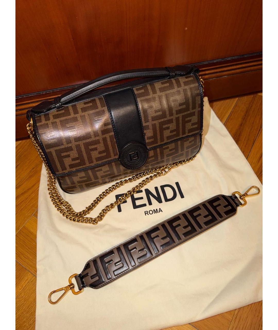 FENDI Коричневая кожаная сумка с короткими ручками, фото 7