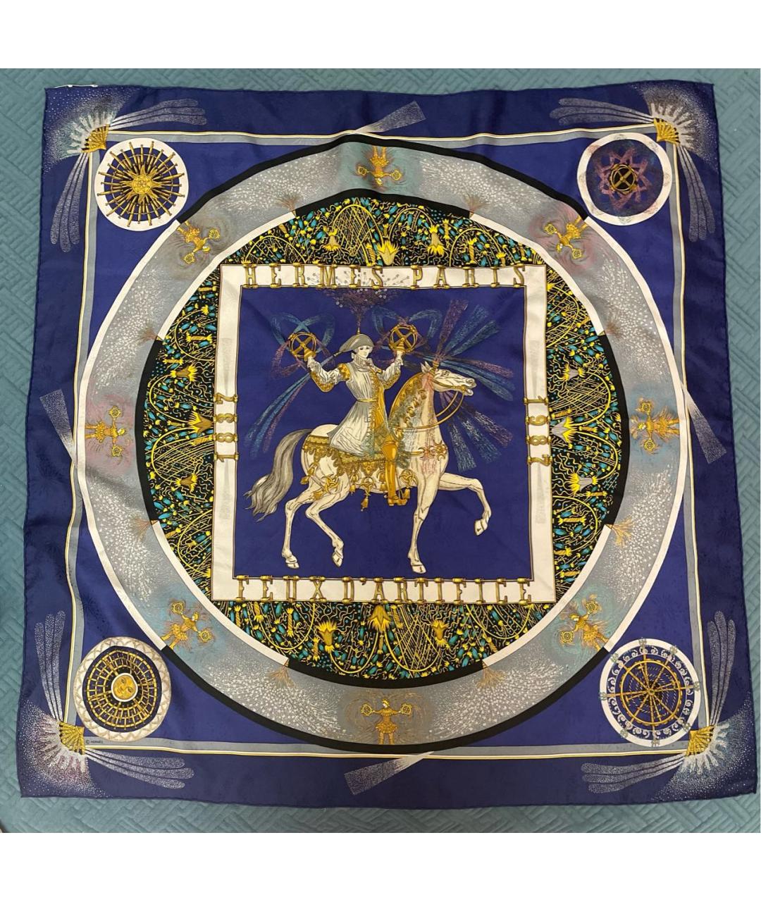 HERMES Темно-синий шелковый платок, фото 8
