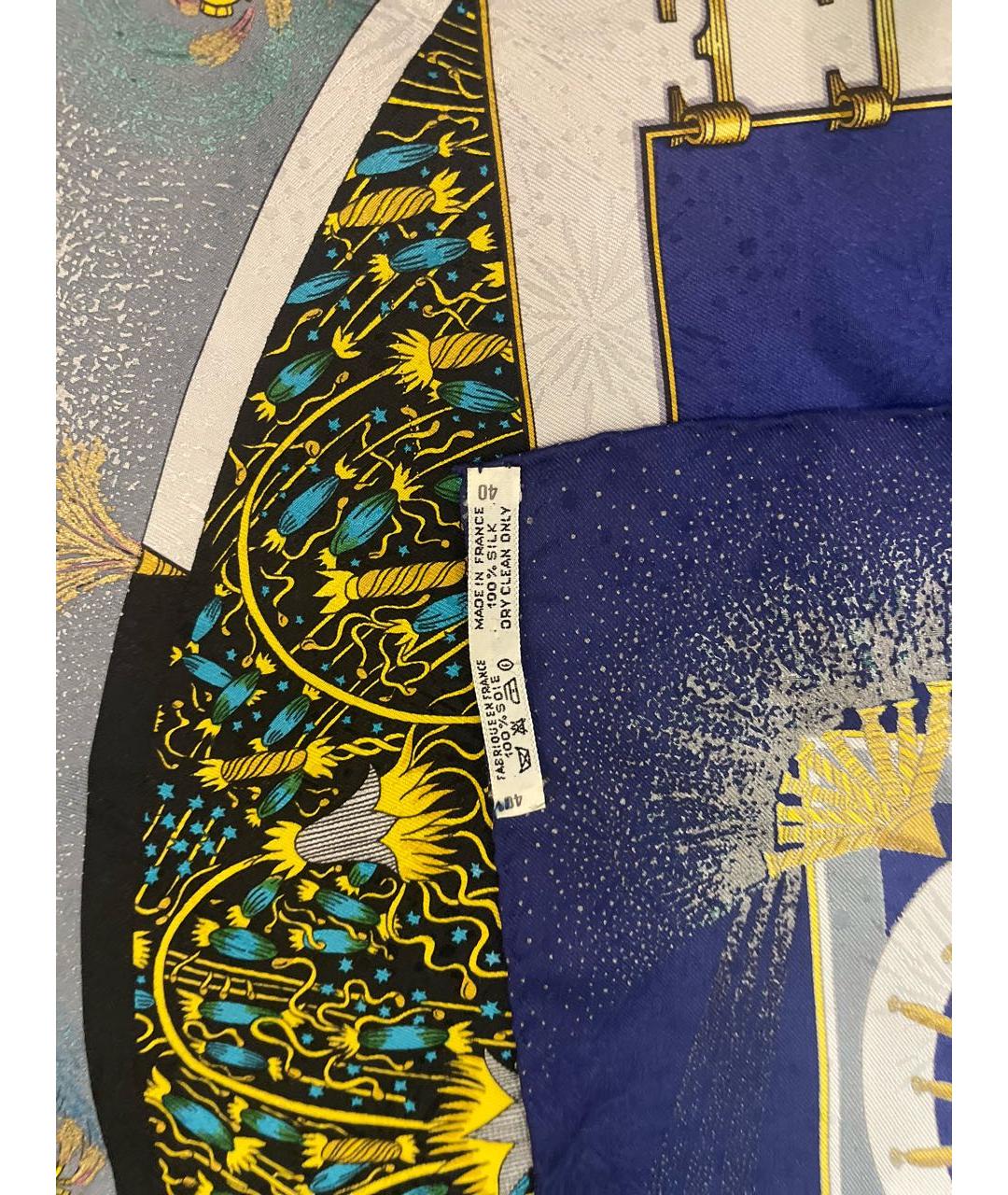 HERMES Темно-синий шелковый платок, фото 3