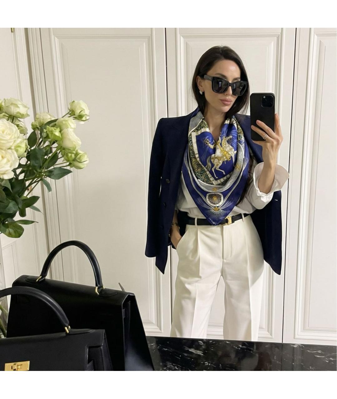 HERMES Темно-синий шелковый платок, фото 7