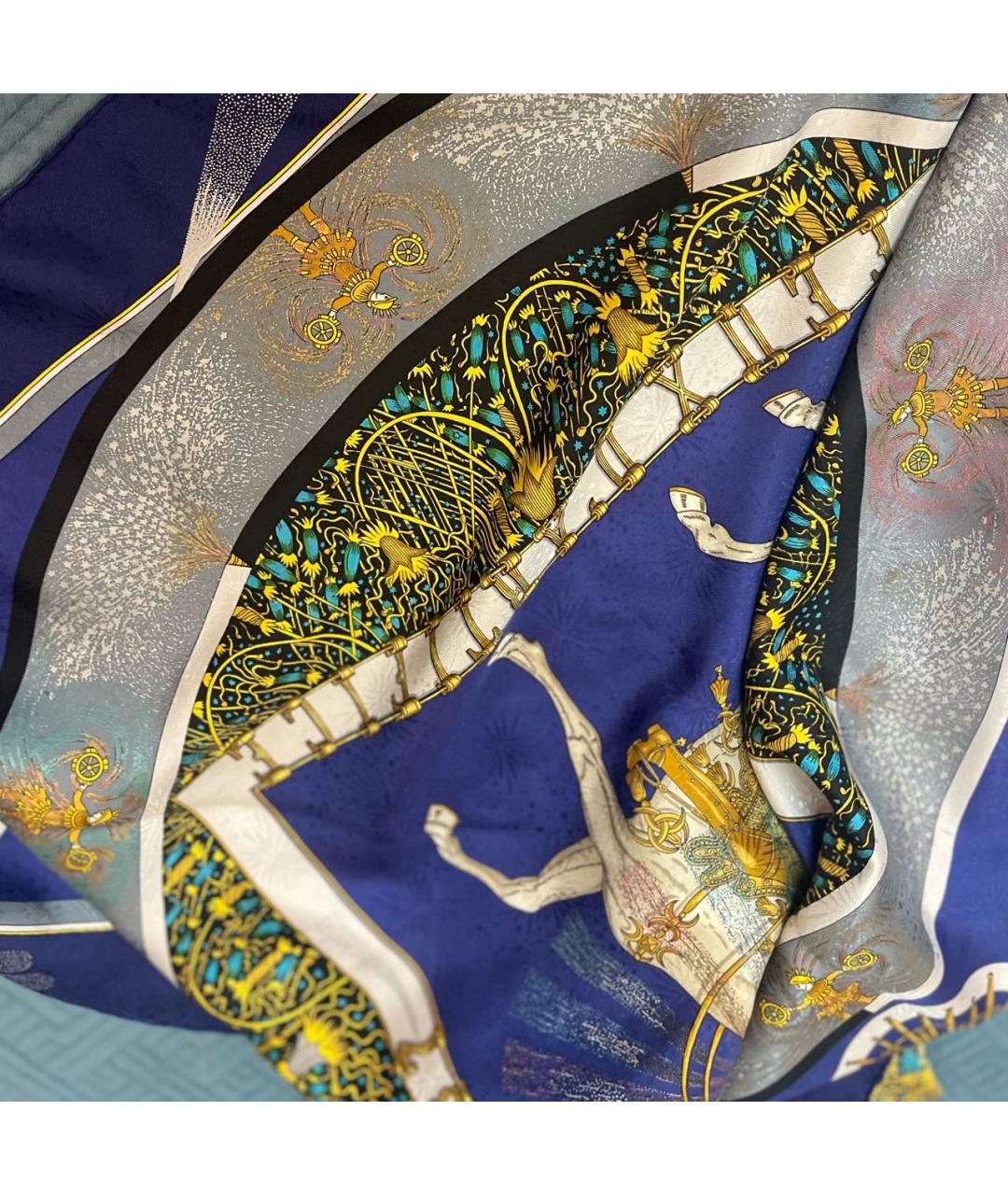 HERMES Темно-синий шелковый платок, фото 2