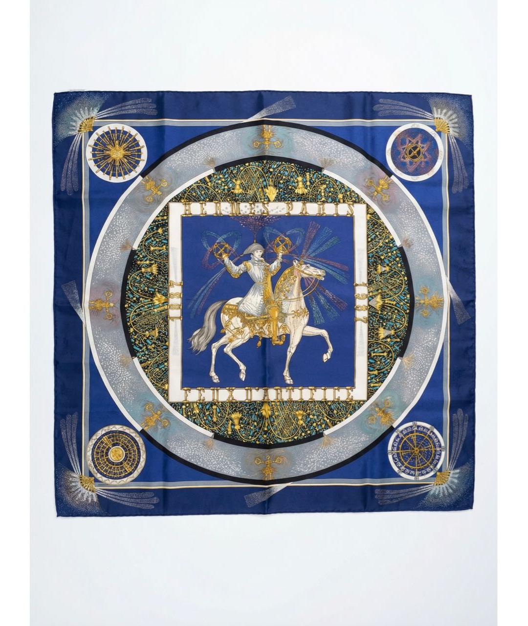 HERMES Темно-синий шелковый платок, фото 9