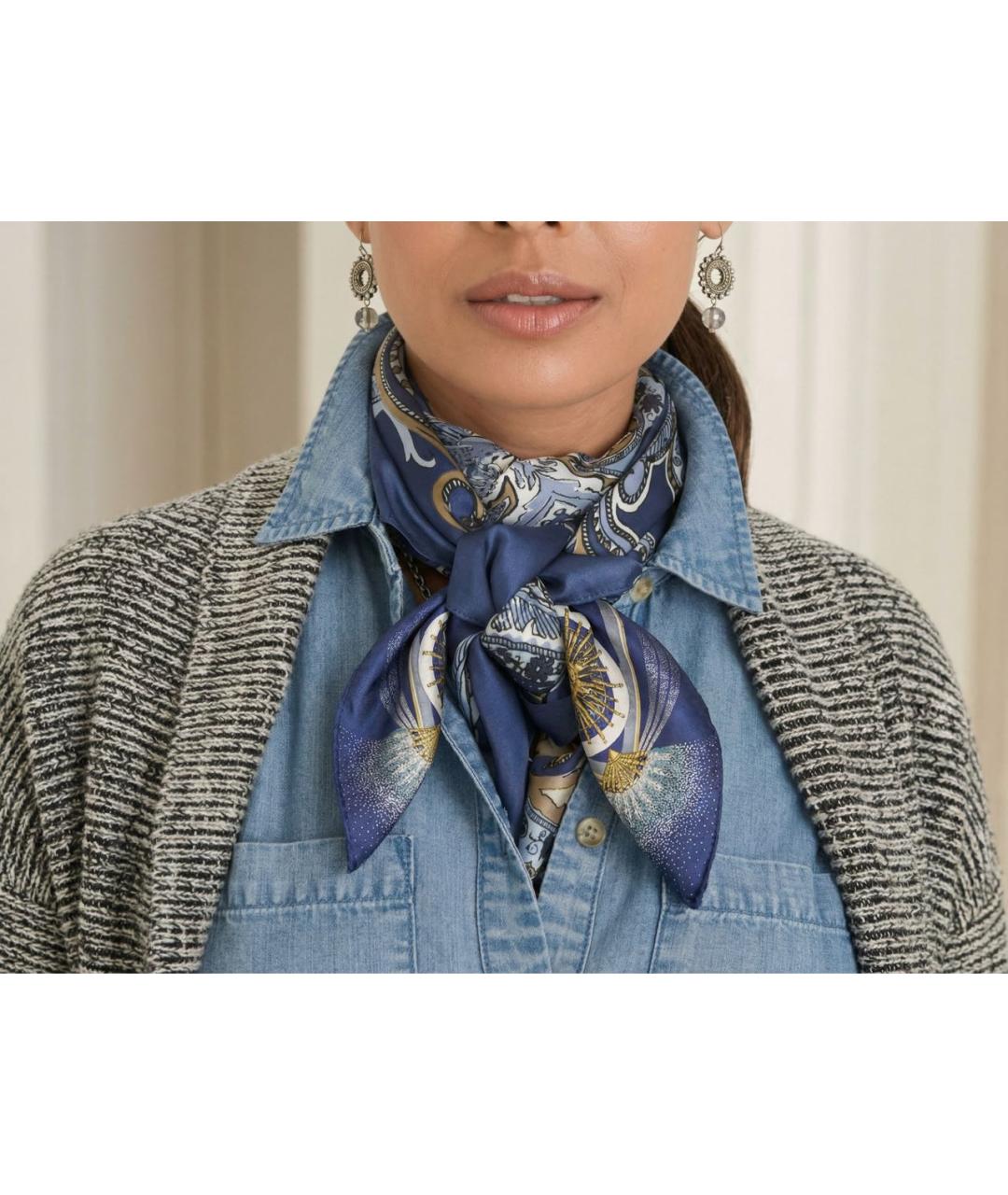 HERMES Темно-синий шелковый платок, фото 6