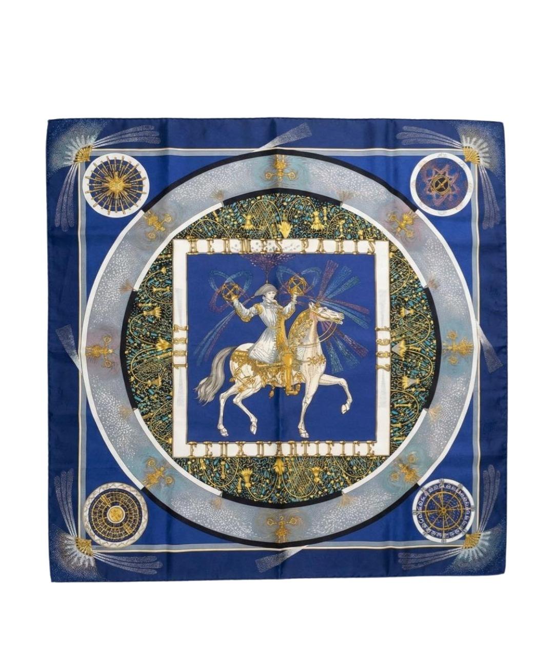 HERMES Темно-синий шелковый платок, фото 1