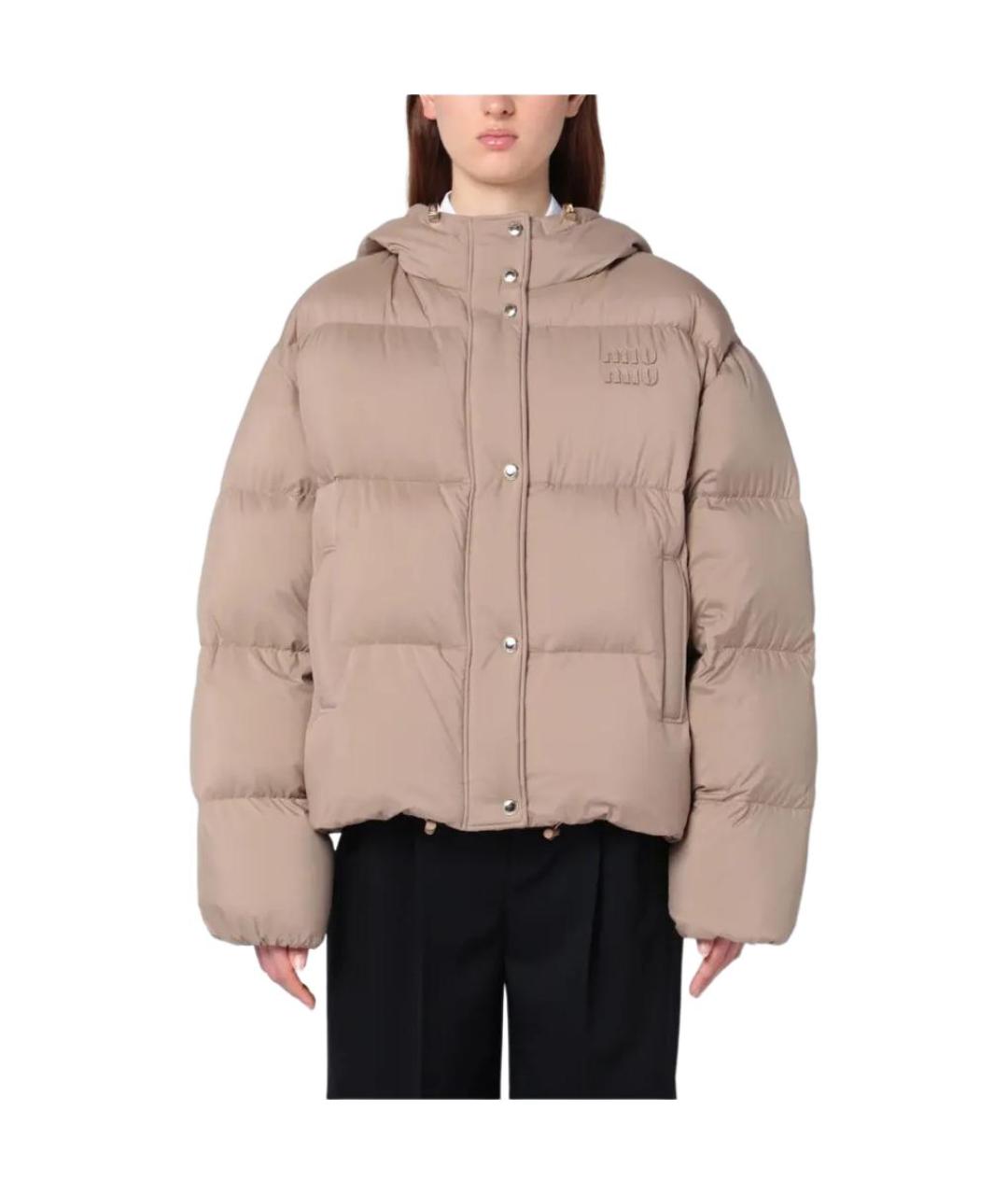 MIU MIU Бежевый полиэстеровый пуховик, фото 3