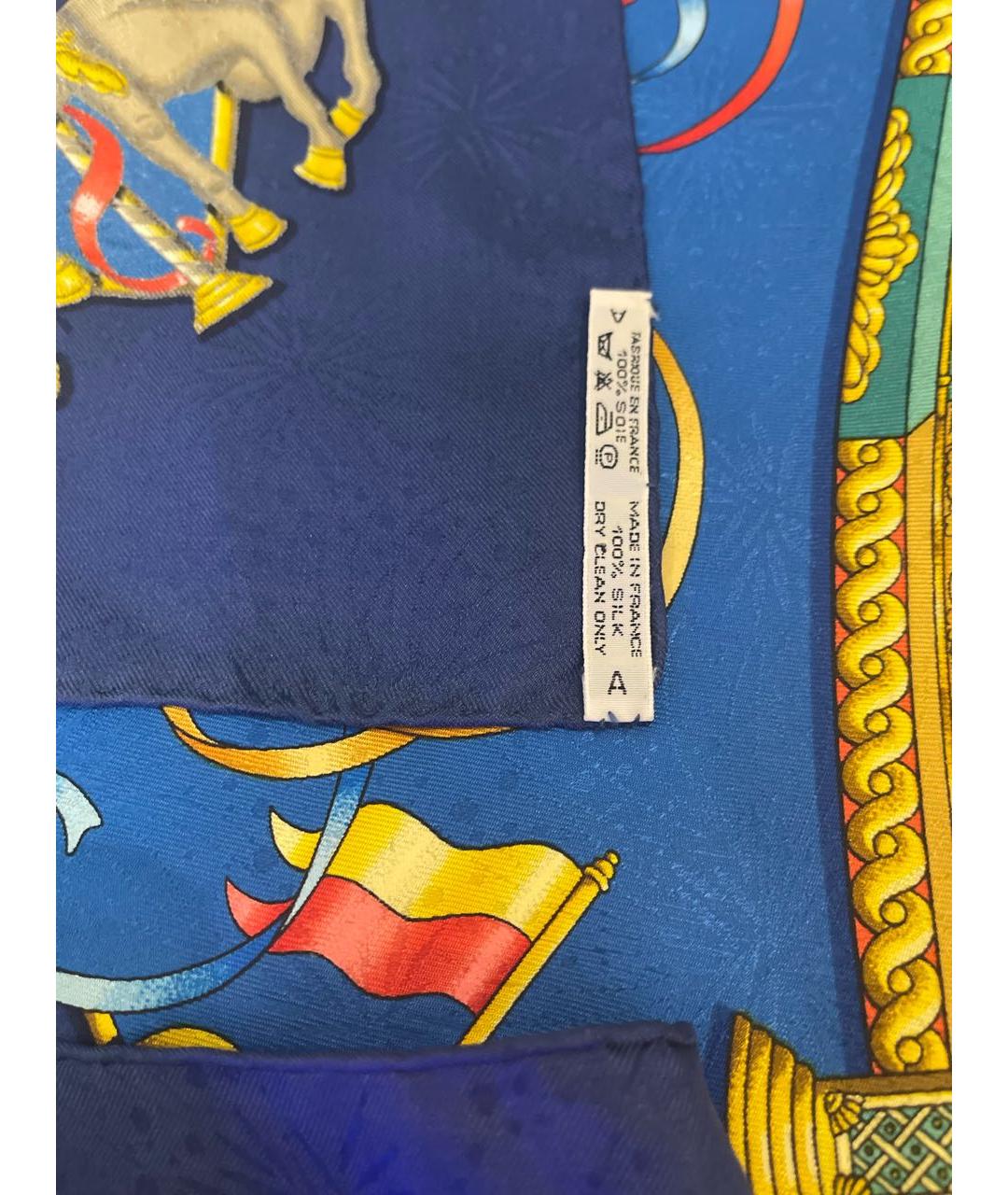 HERMES Темно-синий шелковый платок, фото 3