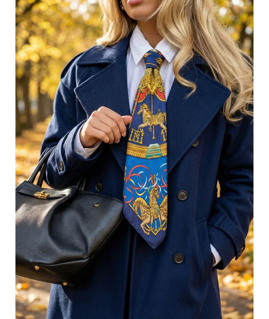 HERMES Темно-синий шелковый платок, фото 7