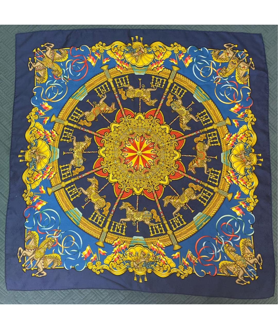 HERMES Темно-синий шелковый платок, фото 8