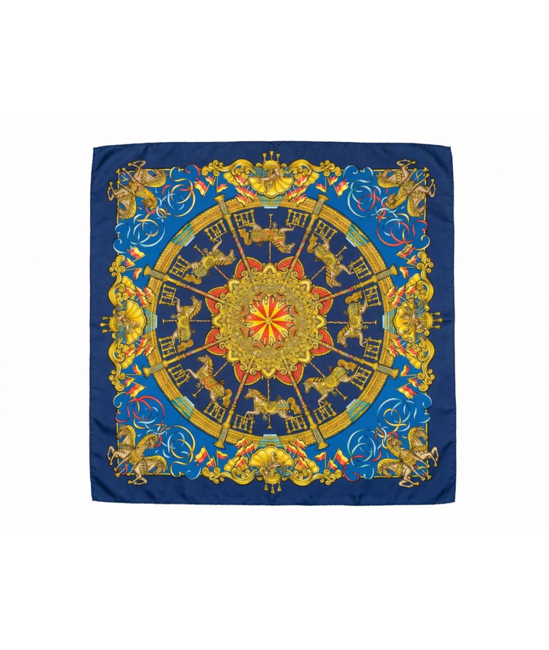 HERMES Темно-синий шелковый платок, фото 1