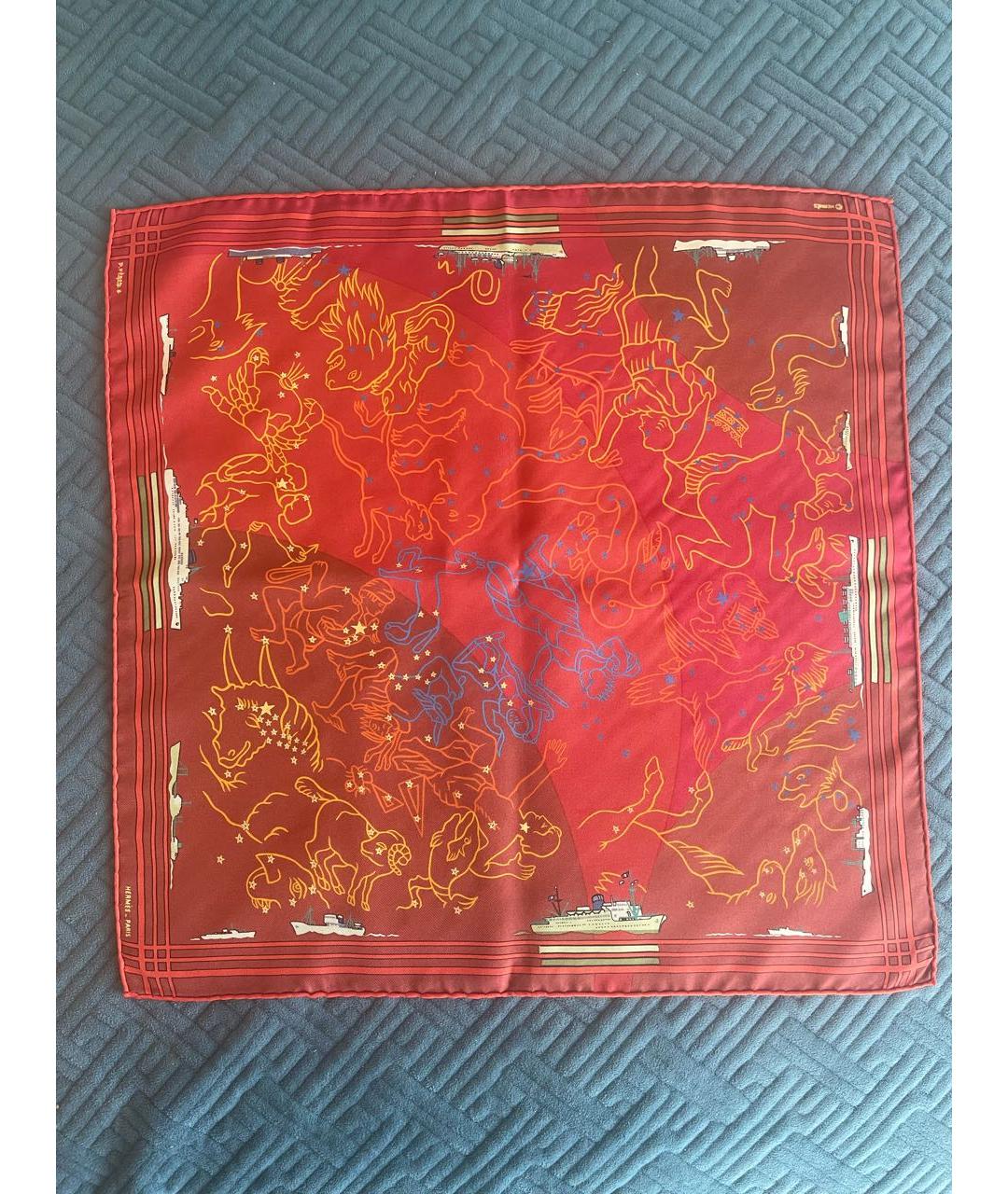 HERMES Оранжевый шелковый платок, фото 2