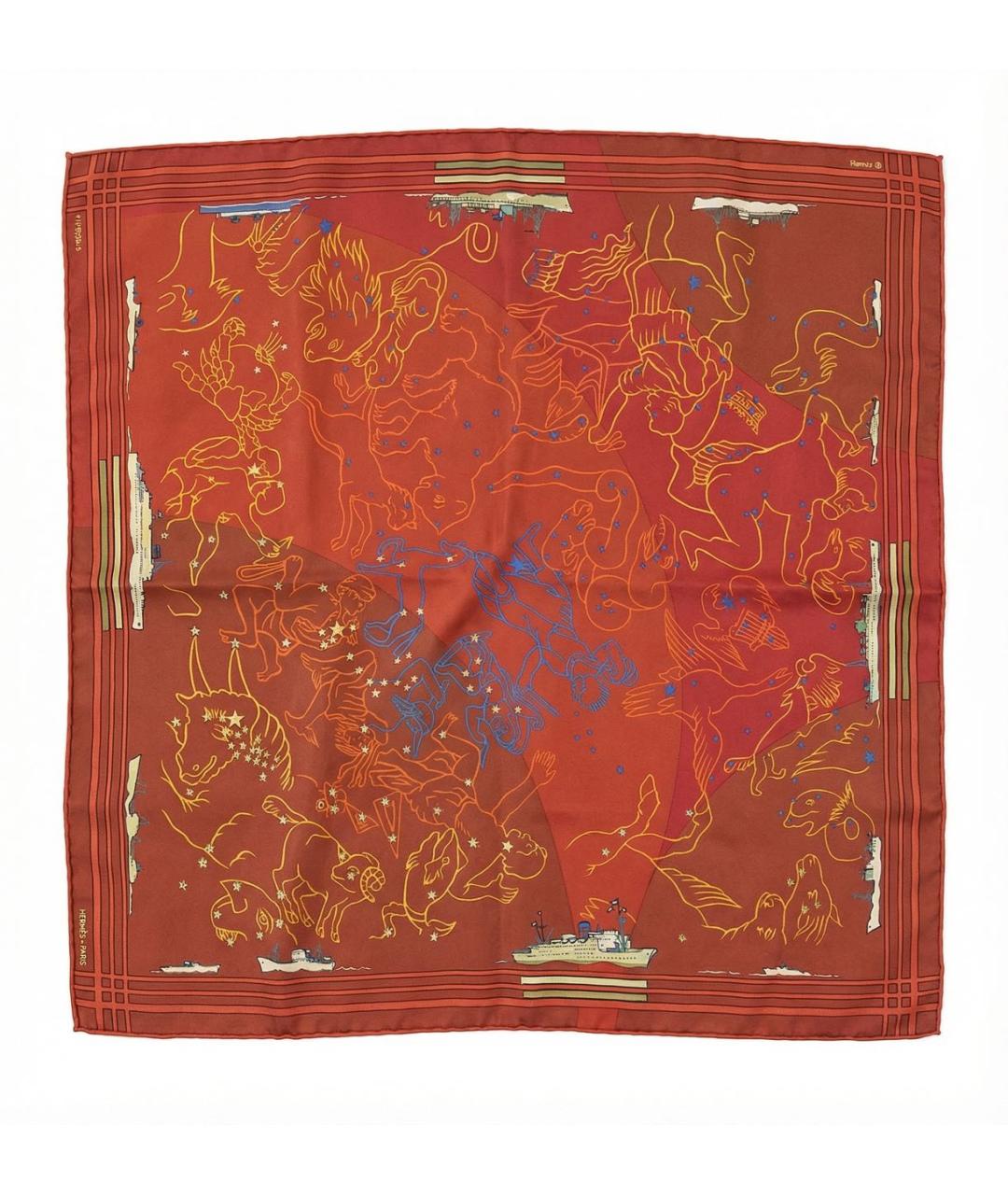 HERMES Оранжевый шелковый платок, фото 1