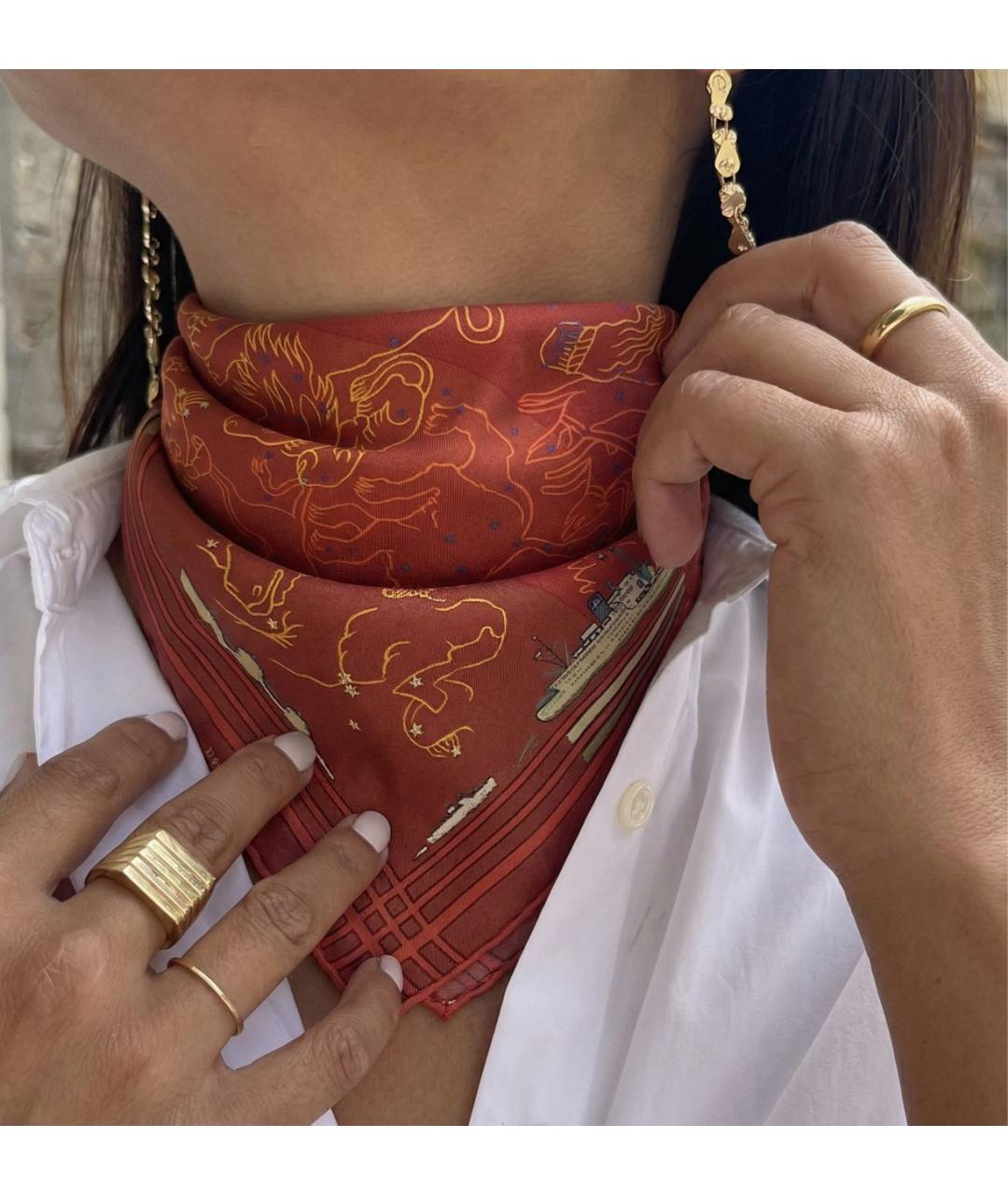 HERMES Оранжевый шелковый платок, фото 6