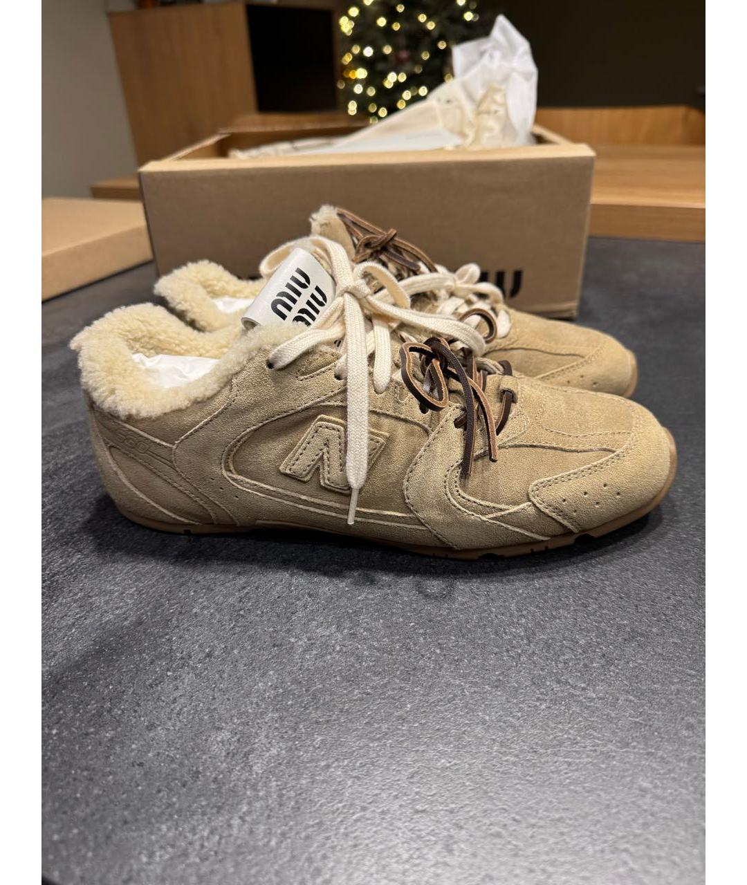 MIU MIU Бежевые замшевые кроссовки, фото 9