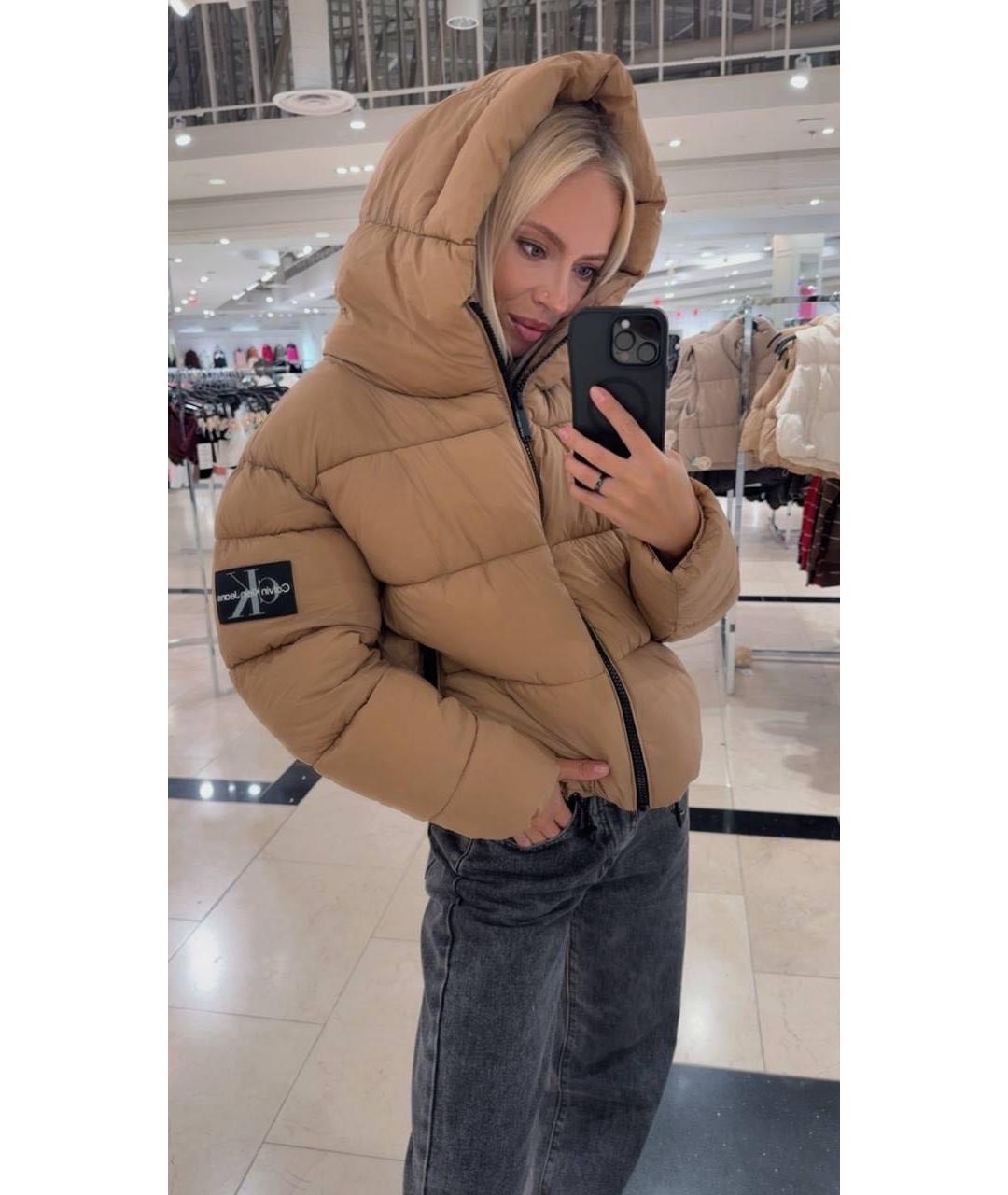 CALVIN KLEIN Горчичная синтетическая куртка, фото 6