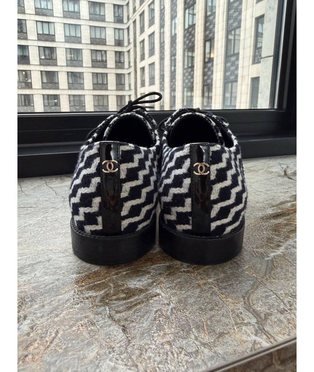 CHANEL Черные текстильные брогги и оксфорды, фото 4