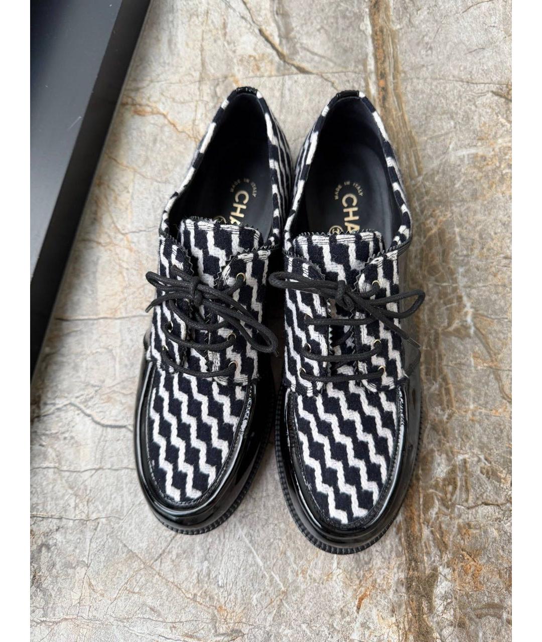 CHANEL Черные текстильные брогги и оксфорды, фото 3