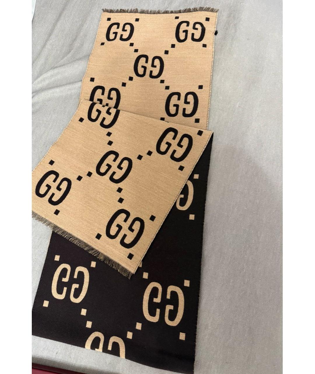 GUCCI Коричневый шерстяной шарф, фото 9