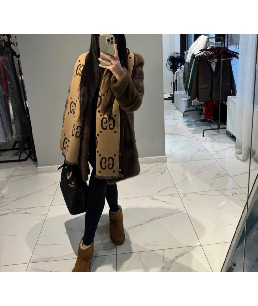 GUCCI Коричневый шерстяной шарф, фото 4