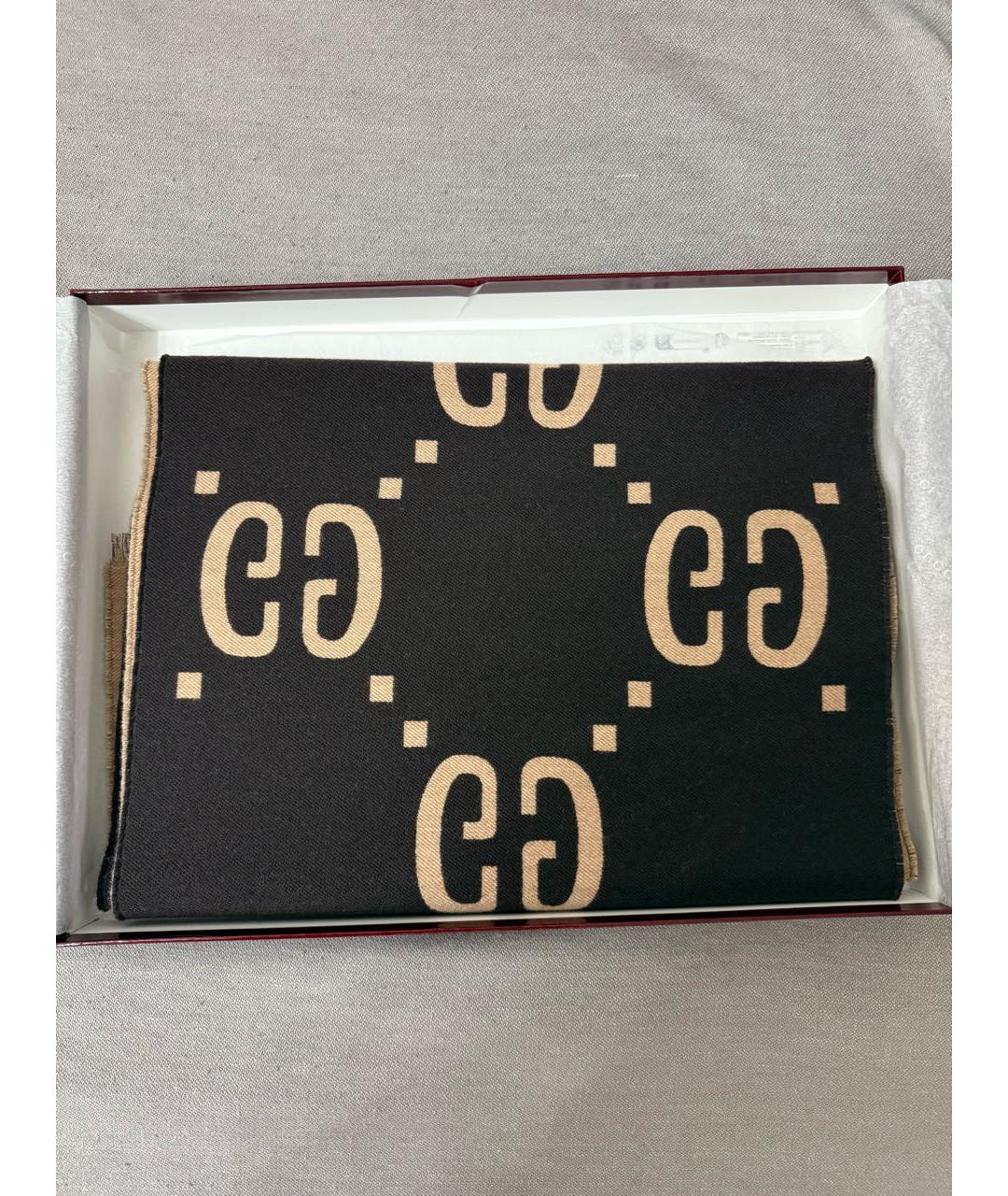 GUCCI Коричневый шерстяной шарф, фото 2