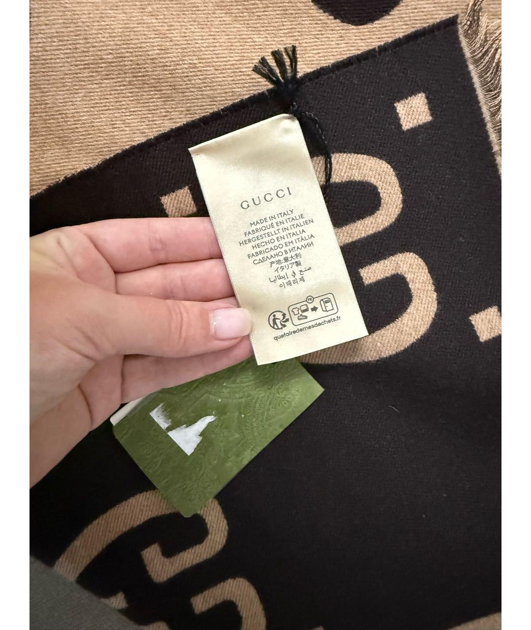 GUCCI Коричневый шерстяной шарф, фото 3