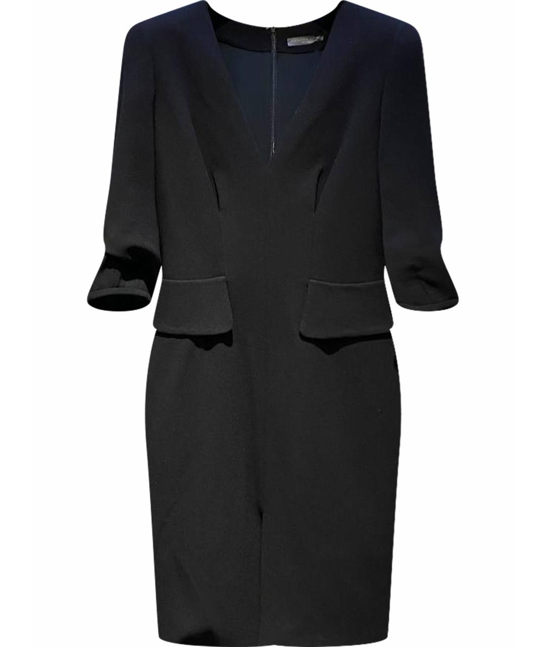 ALEXANDER MCQUEEN Черное шерстяное коктейльное платье, фото 1