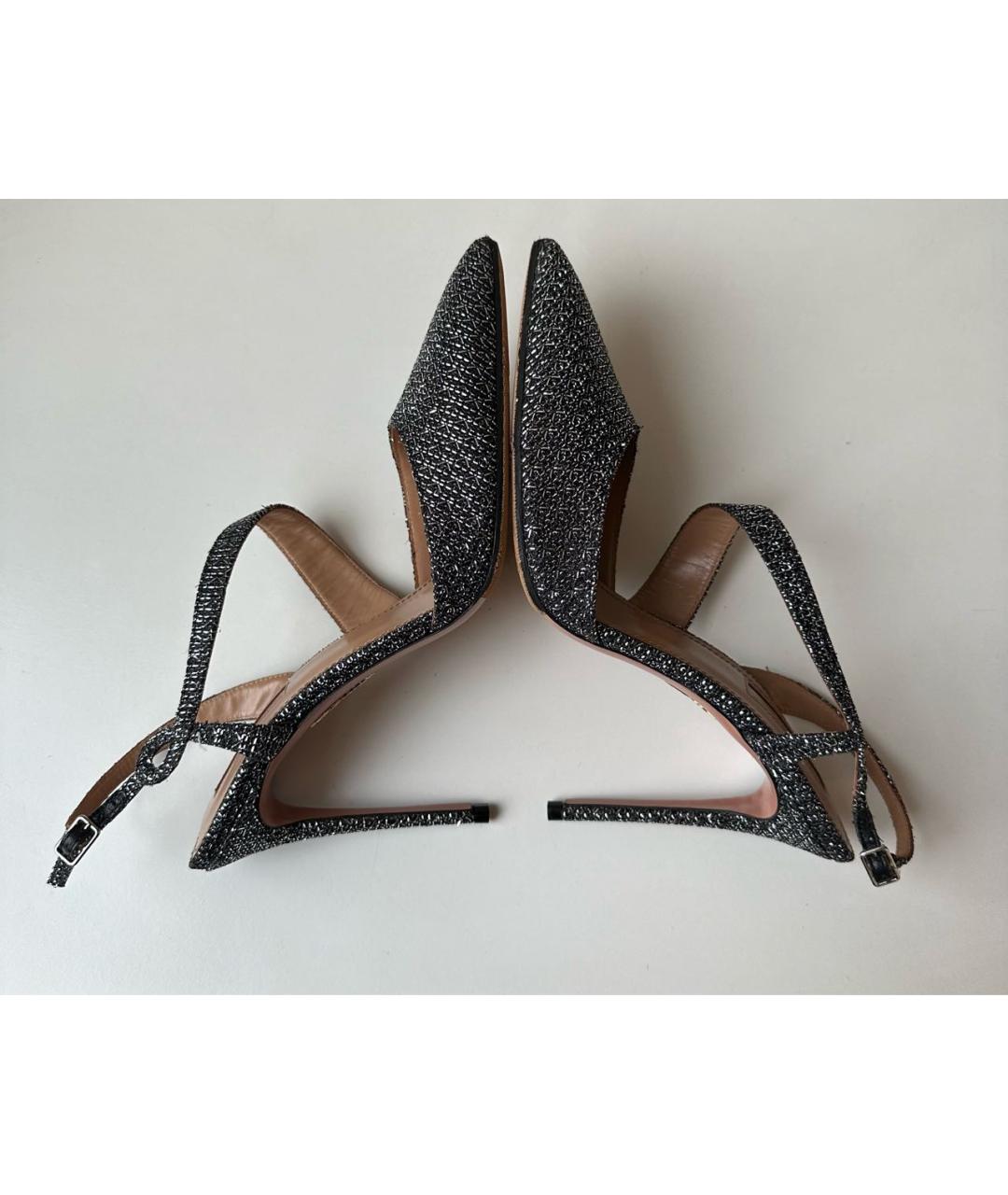 AQUAZZURA Серебряные текстильные туфли, фото 5