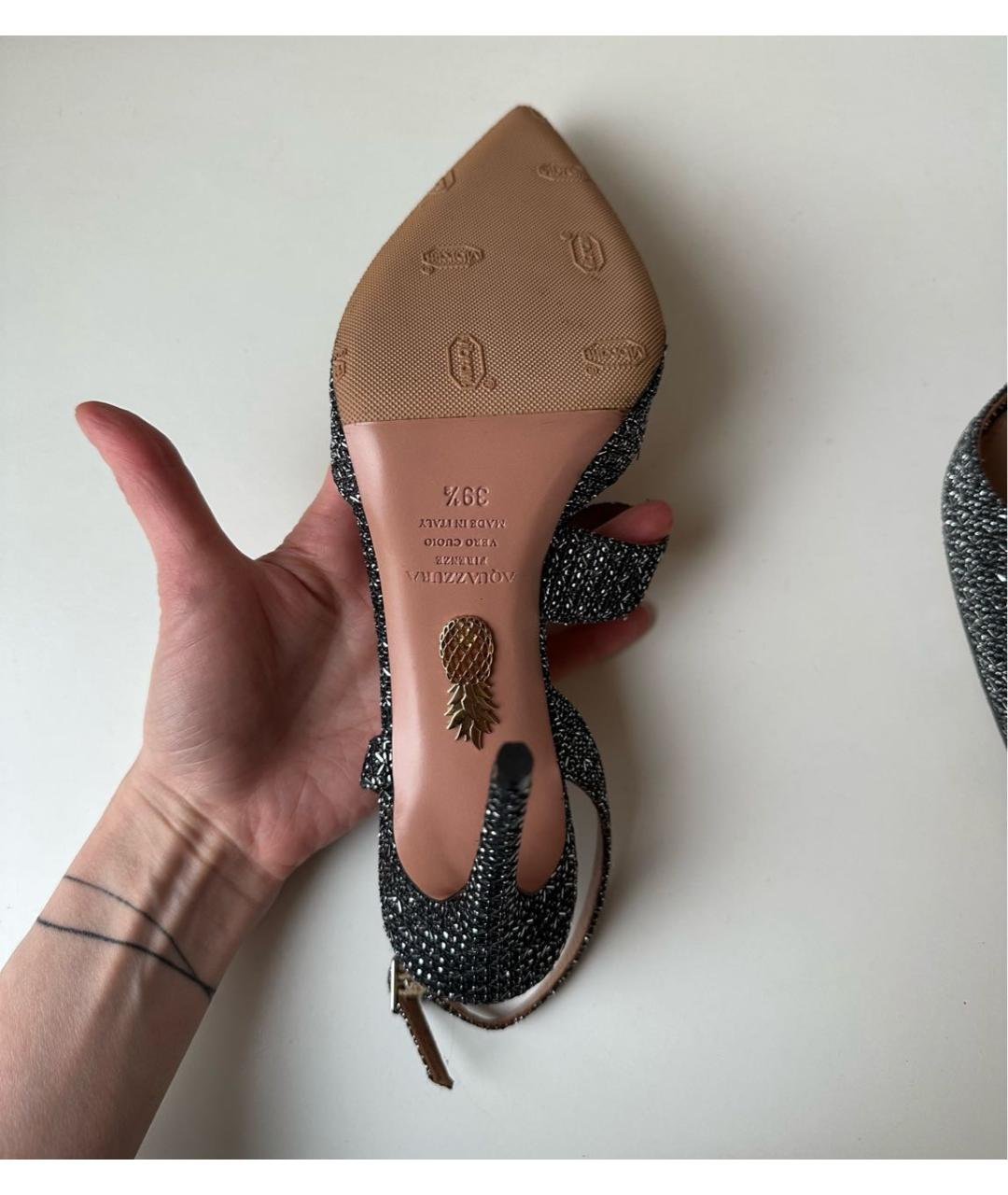 AQUAZZURA Серебряные текстильные туфли, фото 8