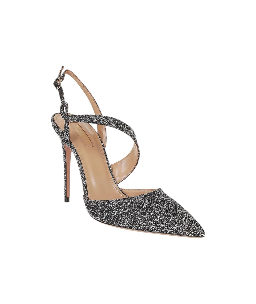 AQUAZZURA Серебряные текстильные туфли, фото 1