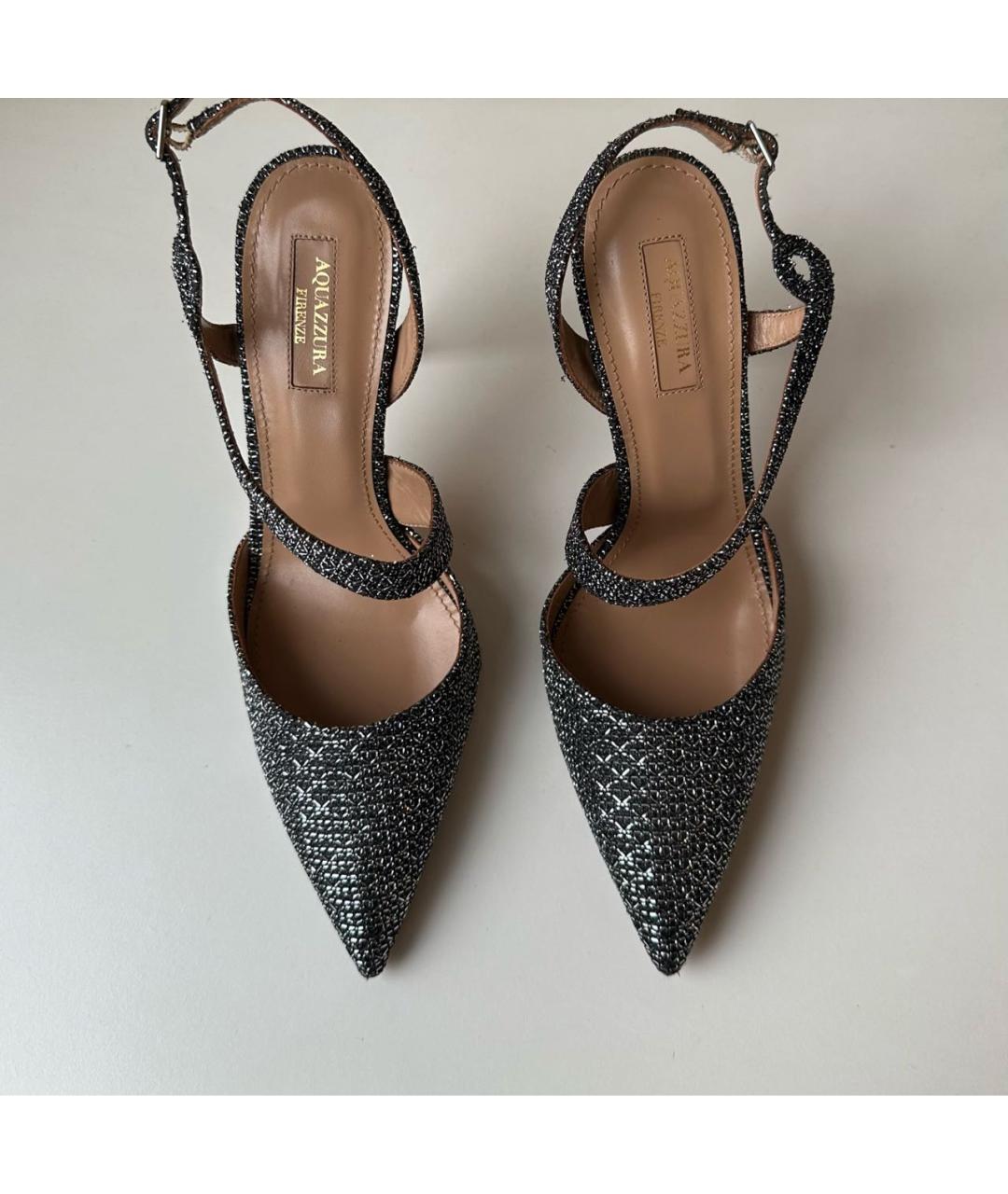 AQUAZZURA Серебряные текстильные туфли, фото 2