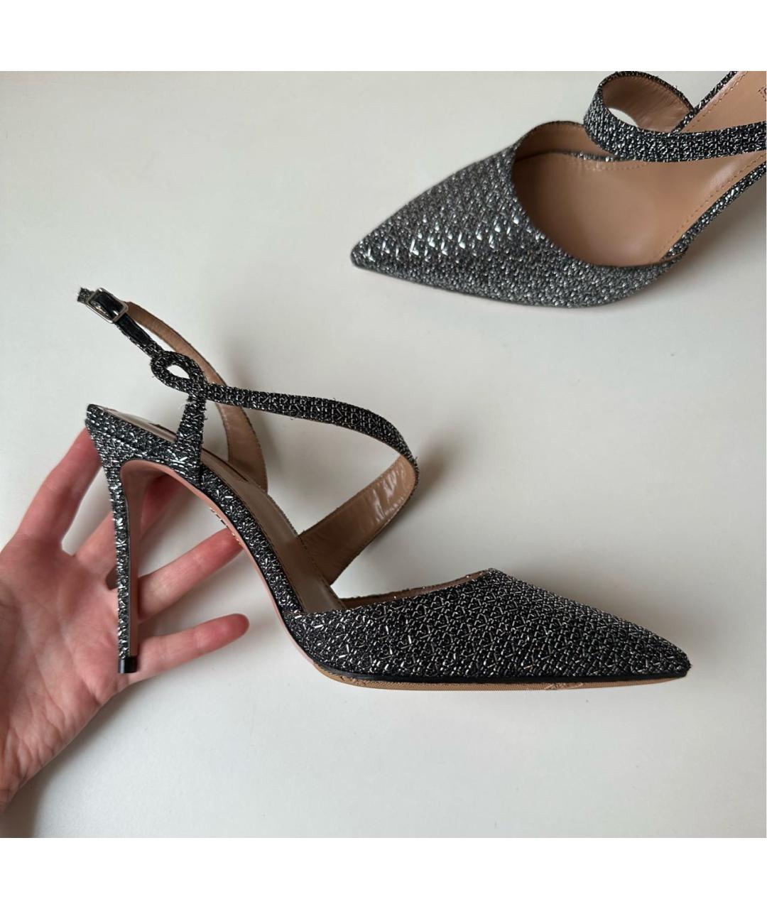 AQUAZZURA Серебряные текстильные туфли, фото 3