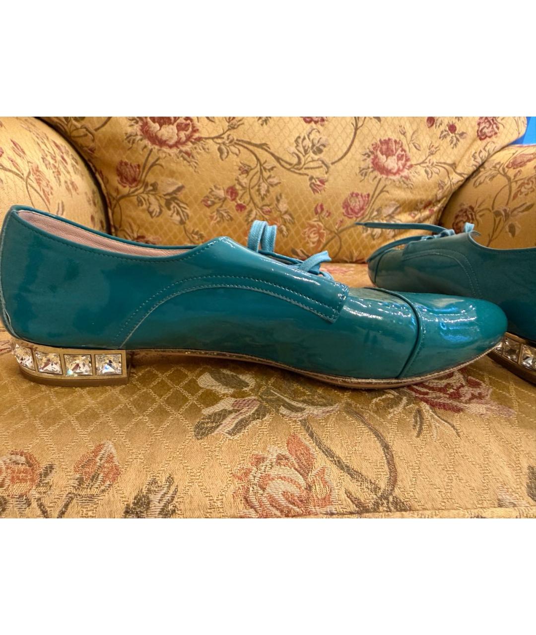 MIU MIU Бирюзовые лоферы из лакированной кожи, фото 4