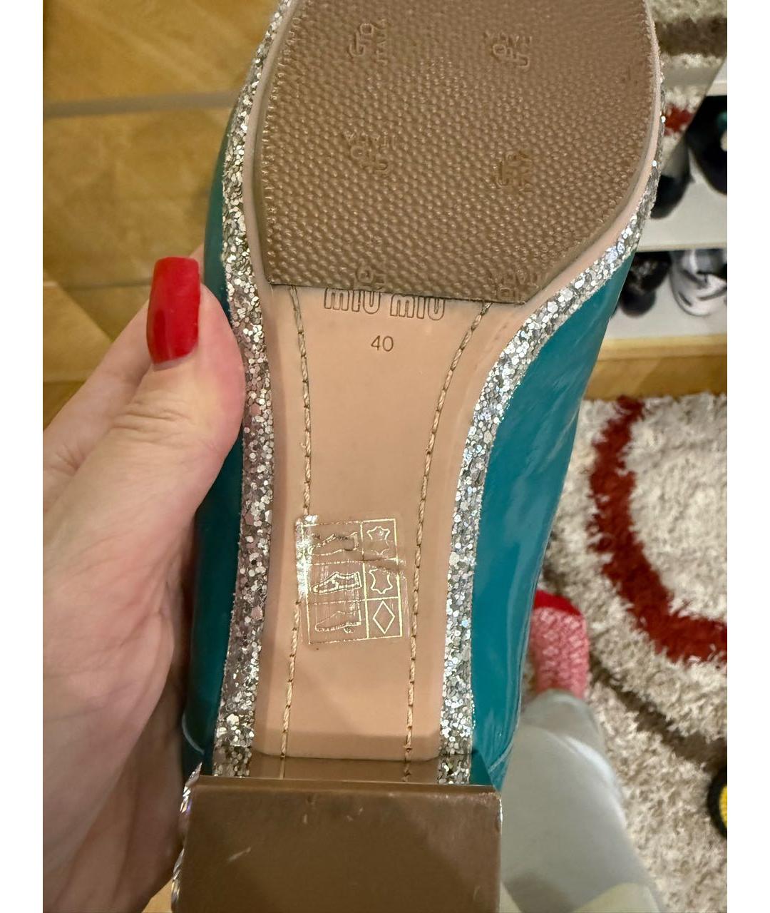 MIU MIU Бирюзовые лоферы из лакированной кожи, фото 5