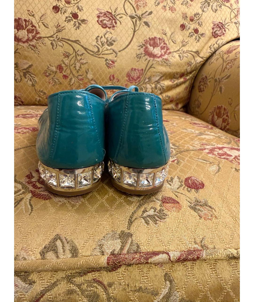 MIU MIU Бирюзовые лоферы из лакированной кожи, фото 3