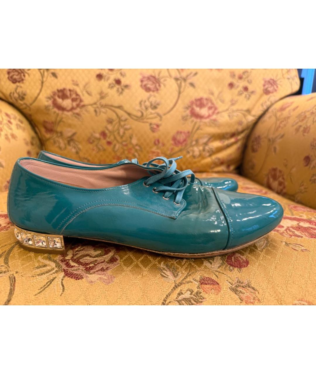 MIU MIU Бирюзовые лоферы из лакированной кожи, фото 6