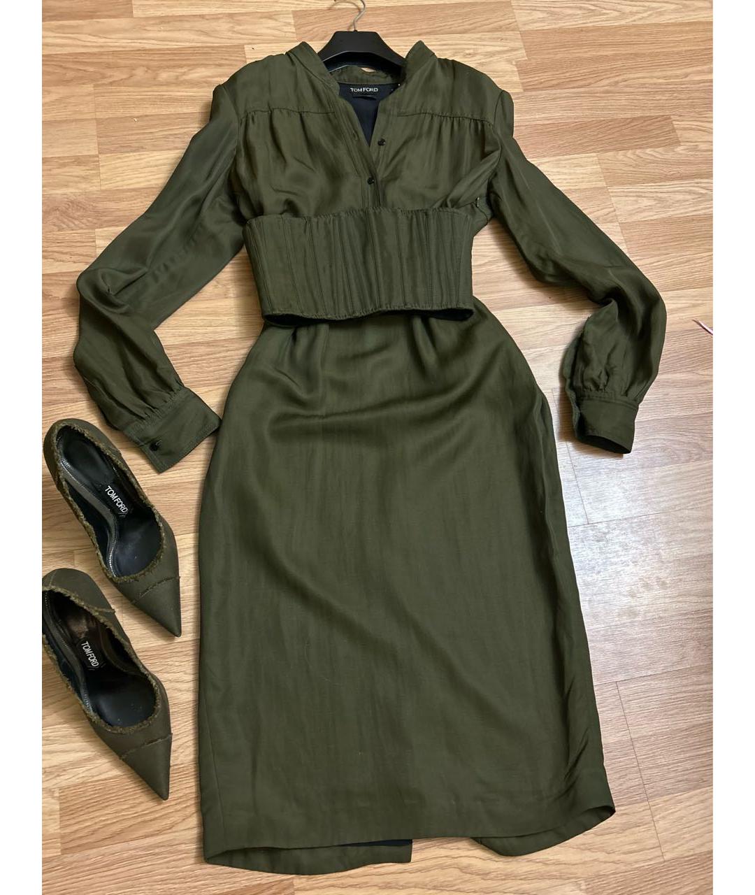 TOM FORD Хаки вискозное повседневное платье, фото 5