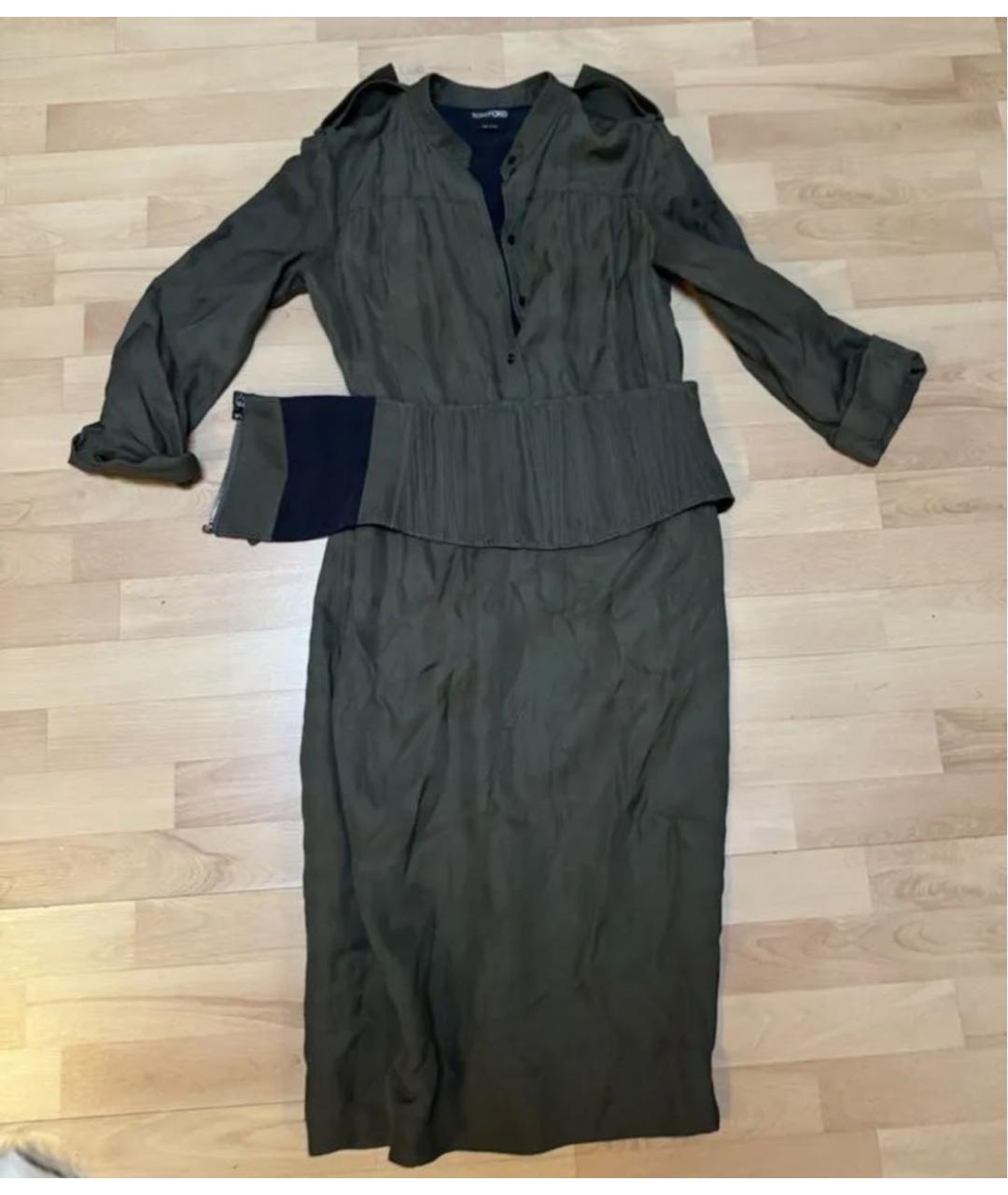 TOM FORD Хаки вискозное повседневное платье, фото 5