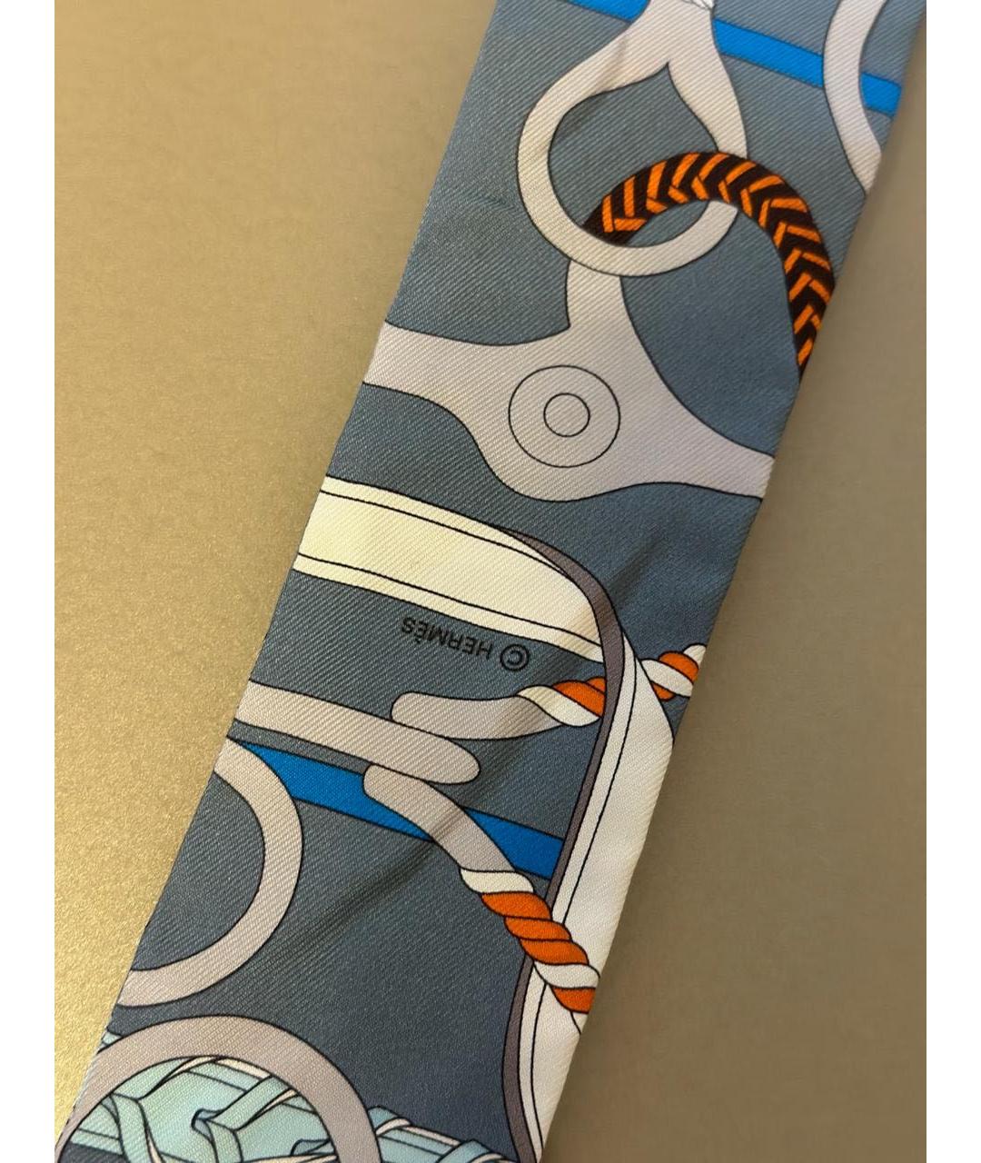 HERMES Серый шелковый платок, фото 6