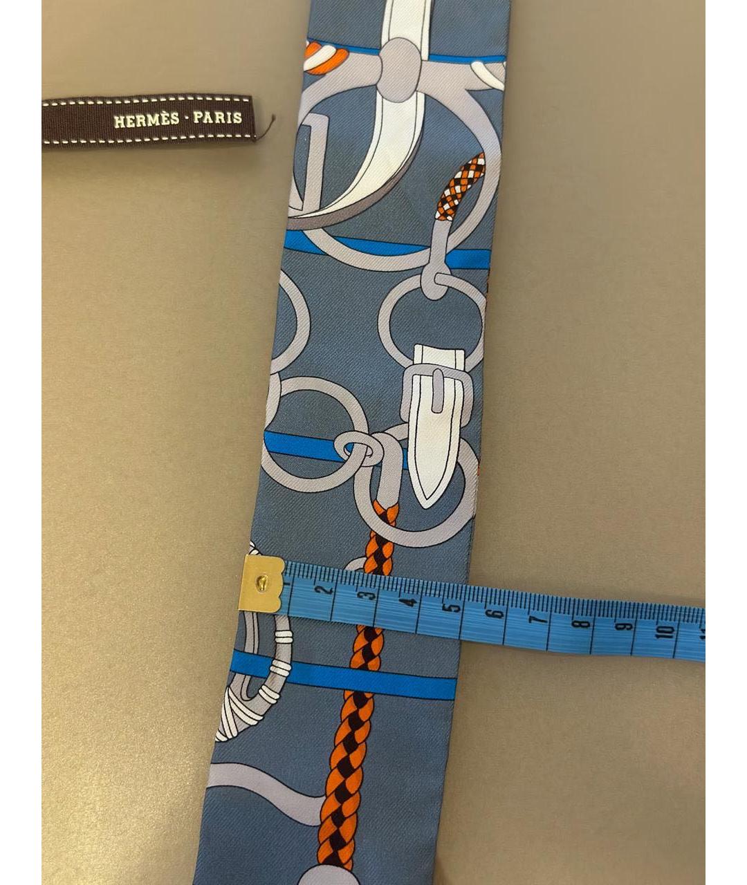 HERMES Серый шелковый платок, фото 5