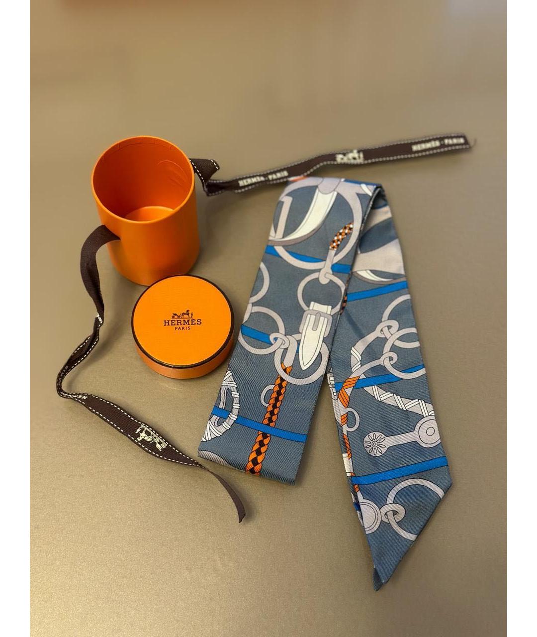 HERMES Серый шелковый платок, фото 8