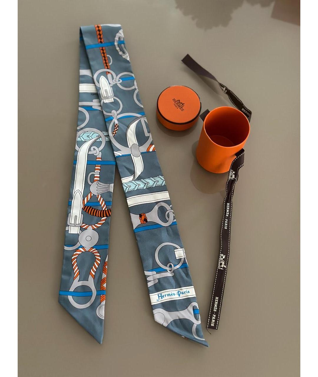 HERMES Серый шелковый платок, фото 9