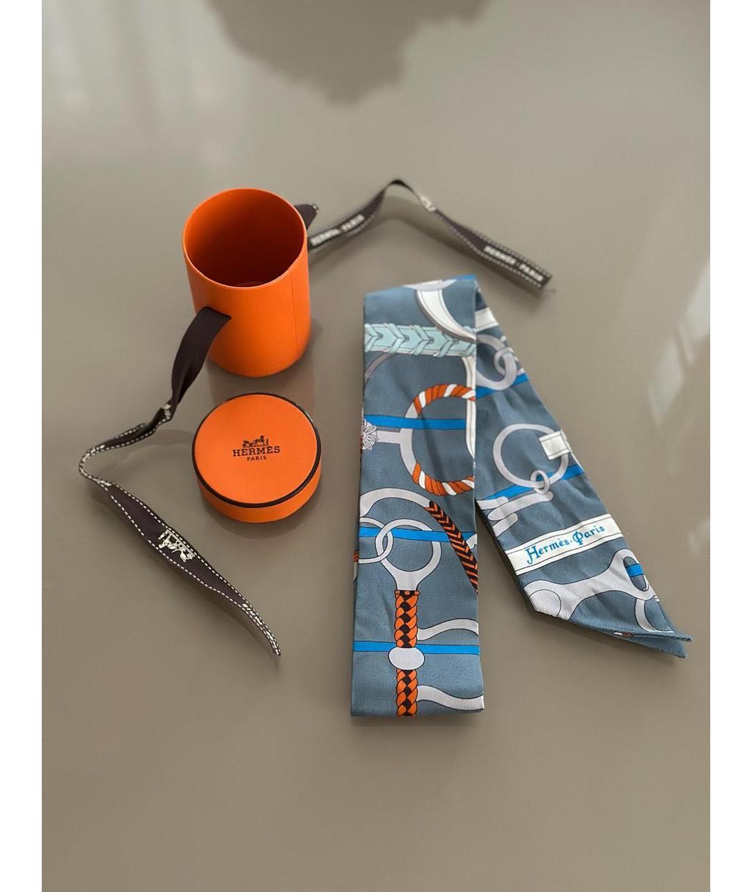 HERMES Серый шелковый платок, фото 2