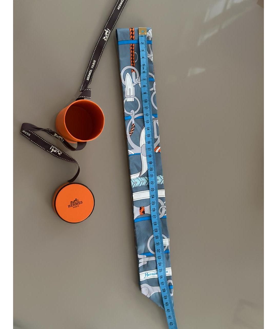 HERMES Серый шелковый платок, фото 3