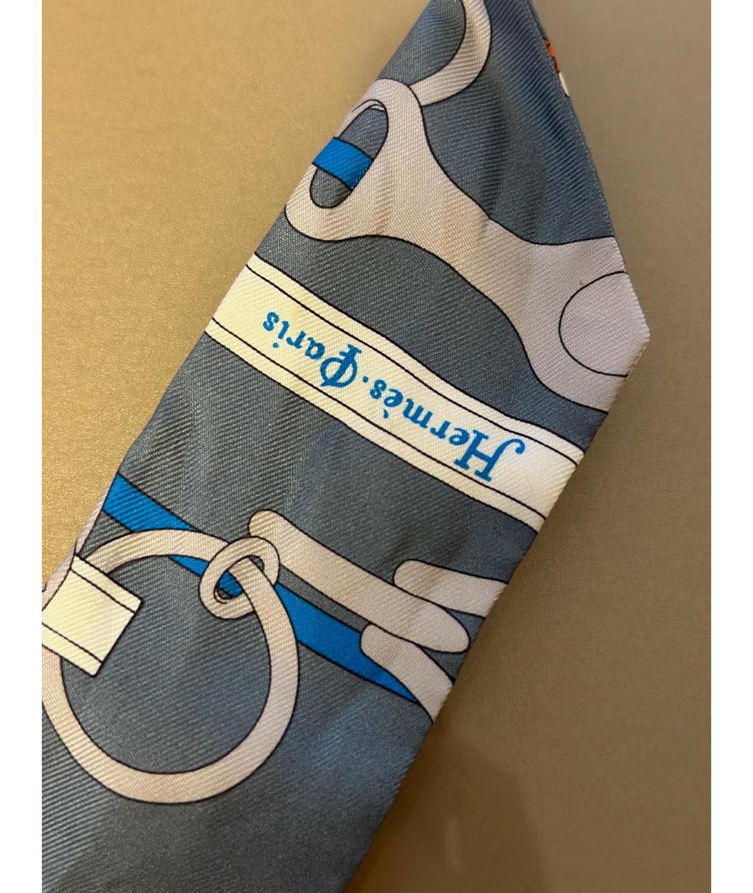 HERMES Серый шелковый платок, фото 7