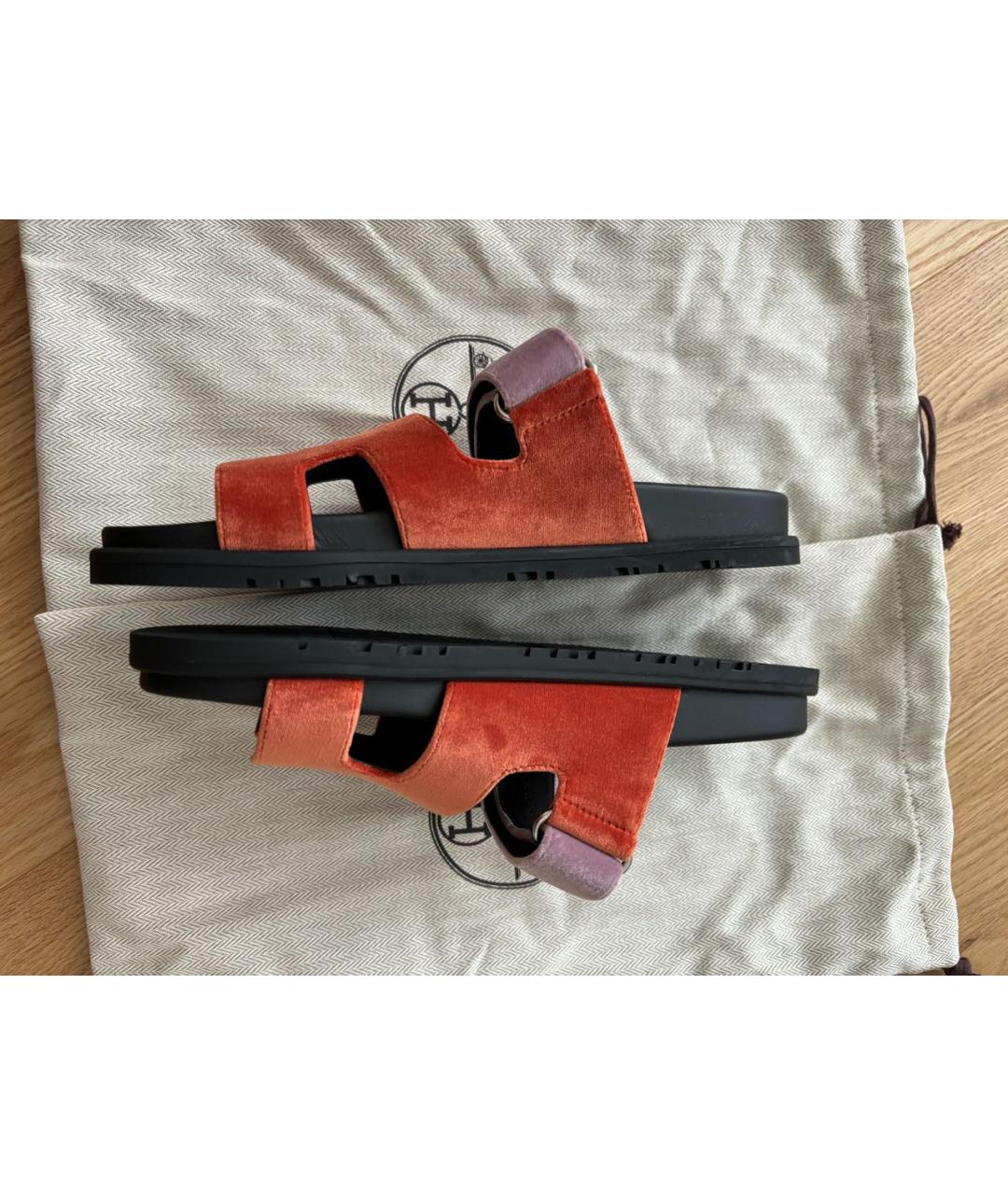HERMES Мульти бархатные шлепанцы, фото 4