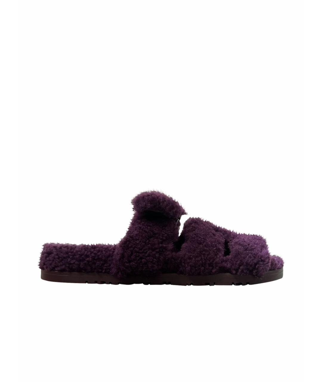HERMES Фиолетовые шлепанцы, фото 1