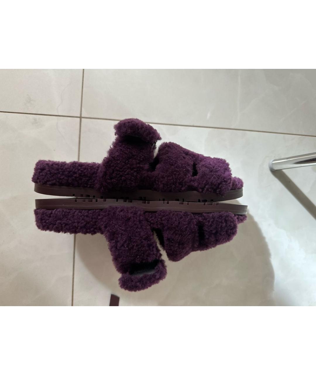 HERMES Фиолетовые шлепанцы, фото 9