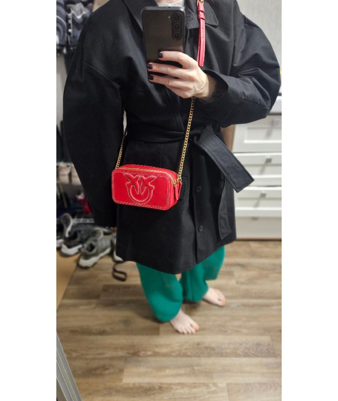 PINKO Красная кожаная сумка через плечо, фото 5