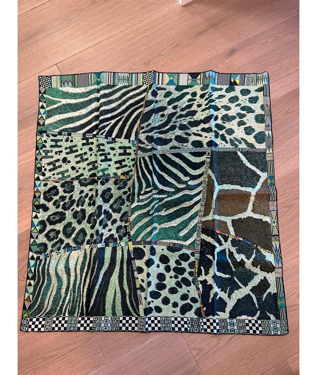 HERMES Зеленый шелковый платок, фото 3