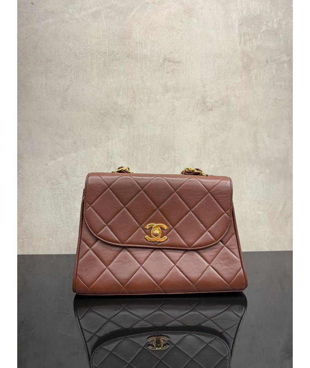 CHANEL Бордовая кожаная сумка с короткими ручками, фото 5