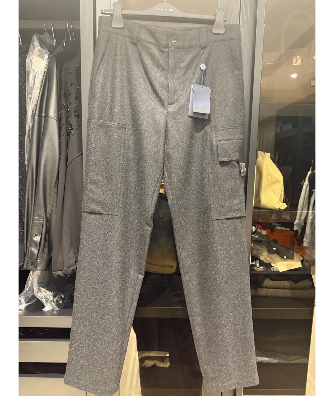 LOUIS VUITTON Серые шерстяные повседневные брюки, фото 9